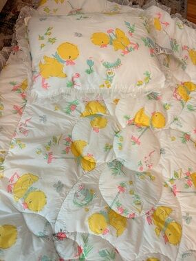 Vintage Wamsutta Duck Baby Quilt Set w/ Pillow Lace Trim Barclay Freitag Nursery